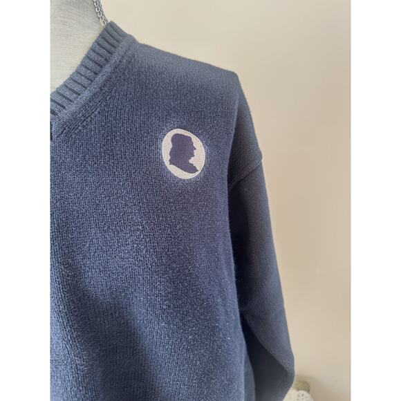 LL Bean Vintage Mens Unisex Silhouette Cotton V Neck Blue Navy Sweater XL - Picture 3 of 8